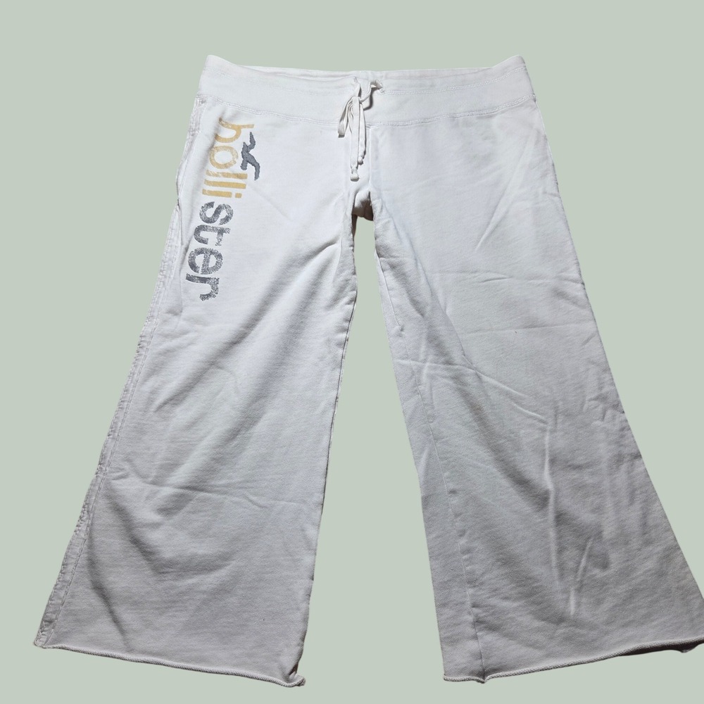 Hollister White Capri Sweatpants Y2K Wide Leg Graphic Logo Joggers Large